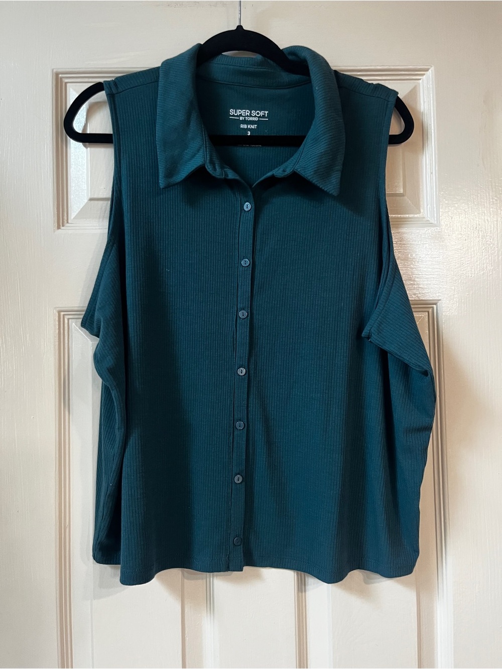 torrid Teal Ribbed Button-Front Cold-Shoulder Top